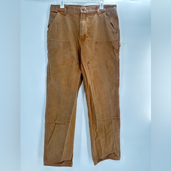 Carhartt Work Pants Double Knee Carpenter Canvas Khaki Brown 36 X 34 Grunge - Picture 1 of 8